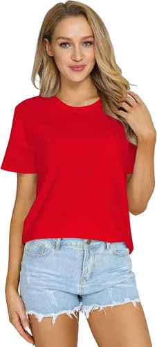 Vista 4 de RightPerson Camisetas de verano básicas de manga corta con cuello redondo y cuello redondo para mujer
