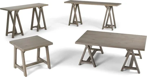 Vista 11 de Simpli Home - Sawhorse - Mesa de centro, color castaño oscuro., Pino, Distressed Grey