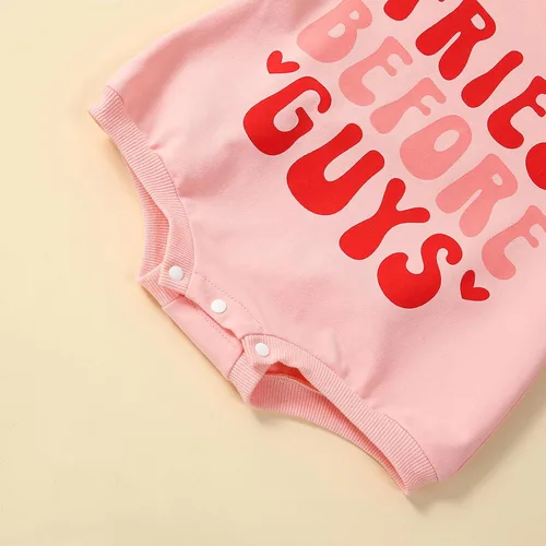 Vista 30 de Traje de bebé niña para el primer día de San Valentín, mameluco de burbujas con cuello redondo, sudadera linda para primavera y otoño