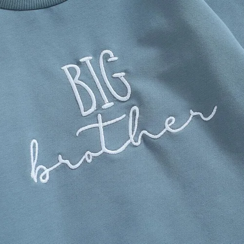 Vista 5 de Big Brother Little Sister Conjuntos a juego para bebé, sudadera de manga larga de color sólido para otoño e invierno