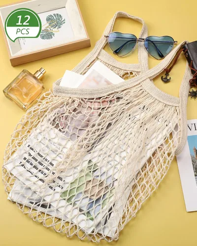 Vista 3 de Eccliy 12 bolsas de malla reutilizables para comestibles, contenedores portátiles de algodón para productos de algodón, lavables, bolsa de malla