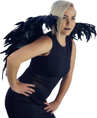 Vista 4 de ZUCKER - Alas de disfraz de mirlo - Disfraz adulto - Alas de plumas de cuervo - Halloween, cosplay, sesiones de fotos - 30 x 28 pulgadas