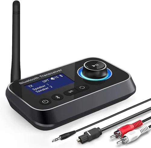 Vista 8 de Receptor transmisor Bluetooth 3 en 1 Bluetooth 5.3 adaptador de audio para 2 auriculares con control de volumen de derivación interruptor