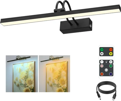 Vista 12 de FUNCHDAY Luz de Imagen Inalámbrica, Luz de Imagen con Batería Recargable de 13" Operada con Pilas y Temporizador Remoto, Luz de Galería Regulable