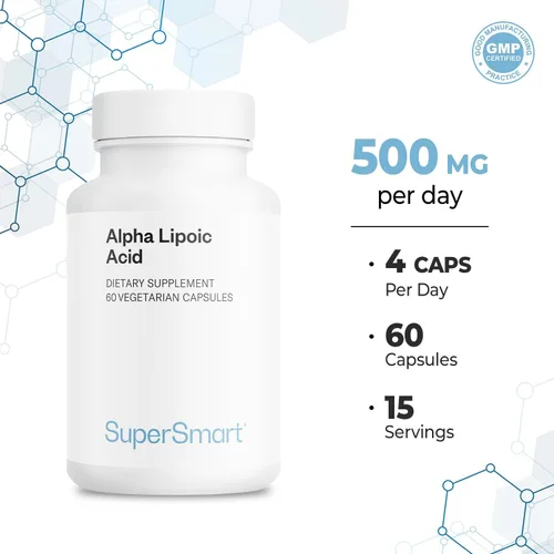 Vista 5 de Supersmart - Ácido alfa lipoico 500 mg por día - Antioxidante universal de alta potencia - Suplemento ALA Sin OMG y sin gluten - 60 cápsulas