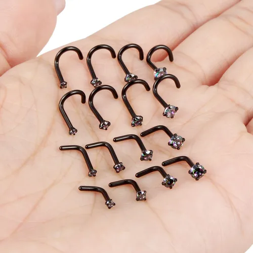 Vista 5 de Aretes de nariz de acero quirúrgico 316L, de 18 G, 0.71 oz, aretes de nariz hipoalergénicos con corazón de diamante, joyería para mujeres y hombres