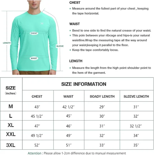 Vista 6 de Camiseta de manga larga UPF 50 para hombre protección UV secado rápido ligera para senderismo pesca natación camiseta