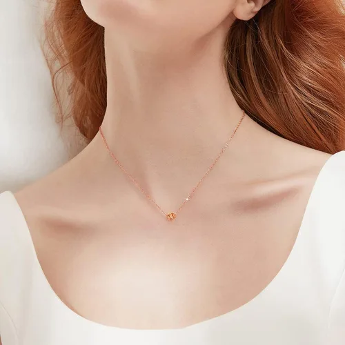 Vista 2 de Collar de oro sólido de 18 quilates para mujer, 0.315in de oro brillante corte de diamante flotante bola colgante amor joyería aniversario