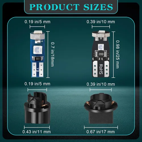 Vista 2 de BBTO Juego de 20 bombillas LED T5 T10 con enchufe giratorio, para instrumentos, para salpicadero, luces LED para interiores de automóvil, tablero
