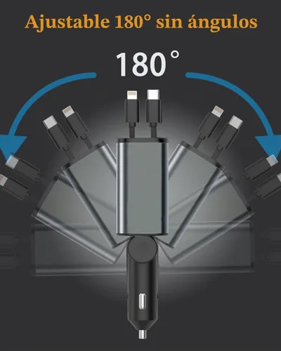 Vista 5 de Cargador de Coche Retráctil, Adaptador de Cargador de Coche iPhone 16 15 de 66W 4 en 1 con 2 Cables de Cargador iPhone Retráctiles