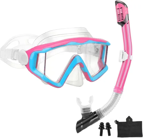 Vista 18 de Equipo de esnórquel para adultos, jóvenes y niños, juego de máscara de esnórquel, máscara de buceo, gafas de natación, máscara de buceo, a prueba