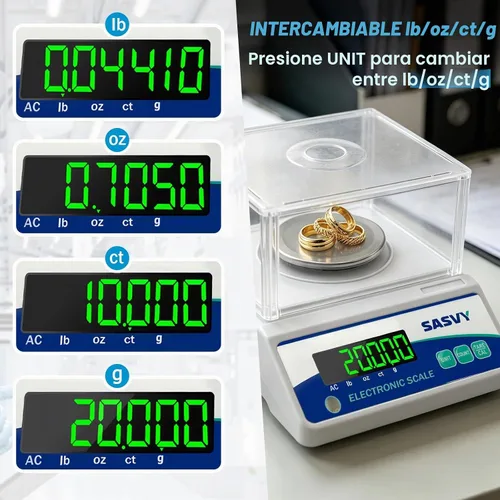 Vista 3 de Báscula de laboratorio 17.64 oz x 0.00004 oz Escala científica g/oz/ct/lb Balanza analítica electrónica digital de alta precisión para joyería