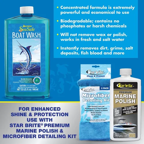 Vista 4 de STAR BRITE Sea Safe Boat Wash – Super concentrado – Elimina instantáneamente la suciedad, la mugre, los depósitos de sal y más sin quitar cera