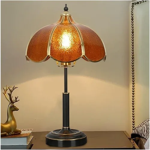 Vista 6 de Lámpara de mesa de cristal vintage Lámpara de mesa para dormitorio, estudio, sala de estar, lámpara de mesa de noche de latón (azul, mediano)