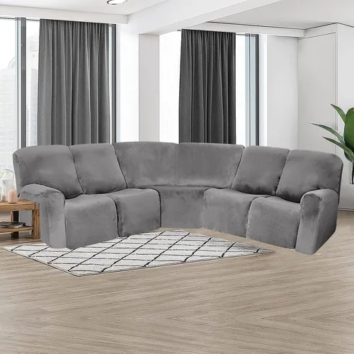 Vista 2 de ele ELEOPTION Funda reclinable seccional, fundas elásticas de terciopelo para sofá reclinable de 5 asientos, 7 piezas en forma de L, protector