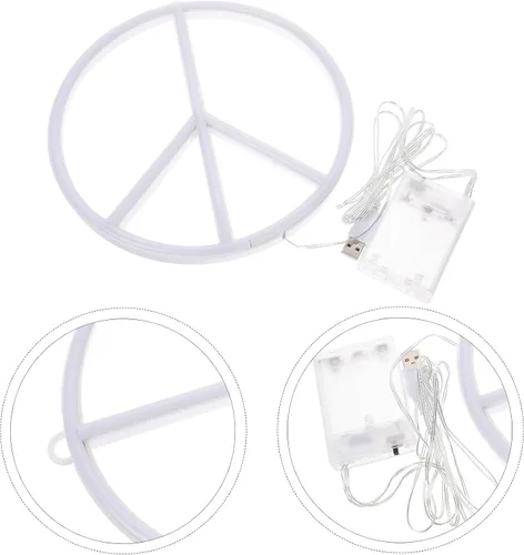 Vista 8 de OSALADI Letrero de paz de neón de 8.66 pulgadas, funciona con pilas, lámpara de noche alimentada por USB, letrero de paz para decoración de pared