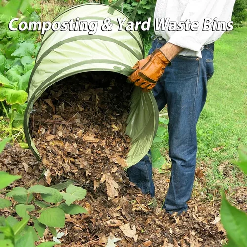 Vista 8 de YUDI & GARDEN Bolsa de jardín plegable de fondo duro de 45 galones, papelera plegable resistente para recoger malas hierbas, hojas, fiestas