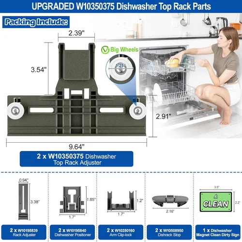 Vista 7 de Actualizado W10350375 Piezas de Ajuste de Estante Superior de Lavavajillas para Whirlpool WDT730PAHZ0 WDT750SAHZ0, Piezas de Estante Superior