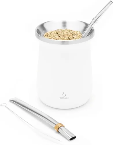 Vista 8 de BALIBETOV - Juego de yerba mate de 8.7 onzas líquidas, taza mate, 2 bombillas y cepillo de limpieza, aislado al vacío, sin BPA, fácil de limpiar