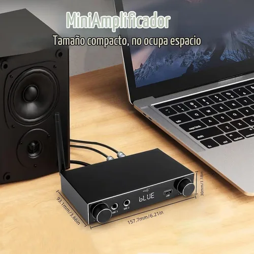 Vista 2 de Amplificador de audio Bluetooth 5.3 Amplificador estéreo de alta fidelidad de 2 canales con óptico/Bluetooth/USB/HDMI/AUX, canales de micrófono