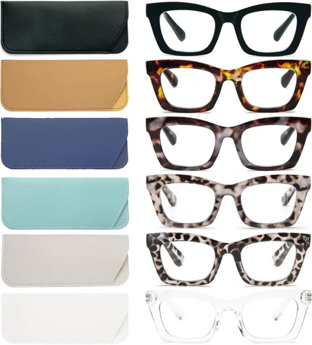 Vista 10 de REAVEE 6 Pack Reading Glasses for Women Blue Light Blocking, Cute Square Computer Readers with Spring Hinge