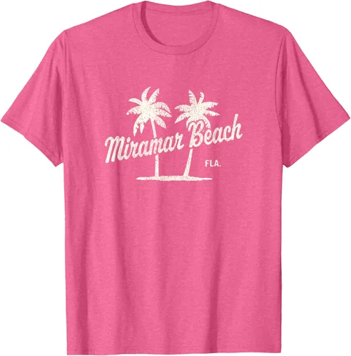 Vista 37 de Miramar Beach Florida Vintage 70s Palm Trees - Camiseta gráfica, Azul / Patchwork, S