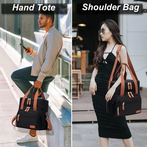 Vista 6 de Weitars Lonchera para mujeres y hombres, lonchera grande con doble compartimento para hombres, lonchera para adultos, para enfermeras, oficina, Caqui