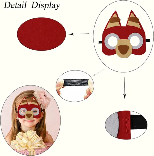 Vista 4 de YALARY 24 Paquetes Máscaras de Fieltro Azules de Cachorro Perro para Niños, Suministros de Fiesta Temática de Cachorro Perro Favores de Fiesta