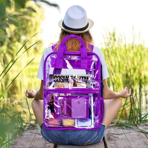 Vista 3 de ZLYERT Mochila transparente, resistente bolsa de libros transparente, mochilas grandes de PVC transparente para mujeres y hombres