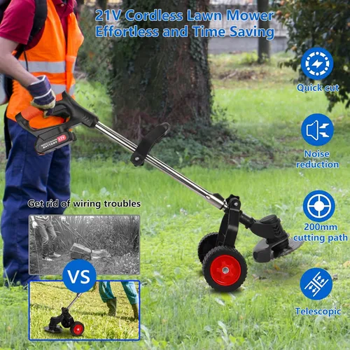 Vista 3 de Weed Eater, 3 en 1 inalámbrico Wacker - Cortadora de césped eléctrica con batería de 21 V 2000 mAh para jardín y patio con rueda (negro EE.UU.)