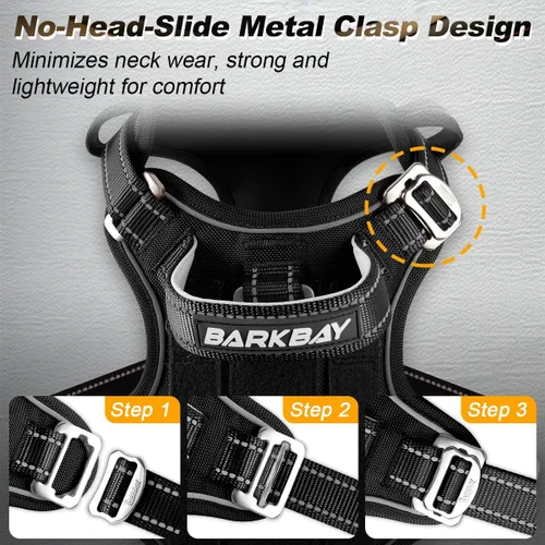 Vista 2 de BARKBAY Chaleco táctico para perro, arnés ajustable reflectante K9, de fácil control, sistema militar Molle para perro, sin tirones, color negro
