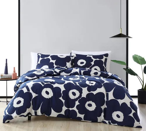 Vista 26 de Marimekko - Juego de funda de edredón tamaño Queen, ropa de cama de algodón con fundas a juego y cierre de botón, decoración del hogar para todas