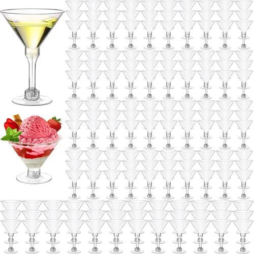 Vista 8 de 100 vasos de Martini de plástico desechables de 5 onzas, vasos de cóctel altos, mini vasos de plástico de Martini irrompibles, tazas de postre