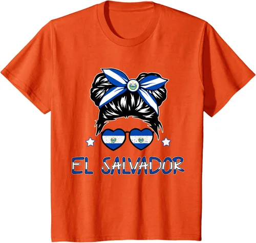 Vista 25 de Camiseta de El Salvador para Niñas Bandera Patrimonio Hispano Salvadoreño
