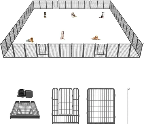 Vista 9 de Corralito para perros, 32 pulgadas, 10 paneles cerca para perros de exterior, corral para perros de interior antióxido, corral para mascotas