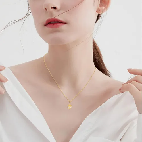 Vista 4 de Collar con colgante de lotoárbol de la vida de oro de 14 quilates, diseño de lágrima de piedra lunar natural, joyería para el día de la madre