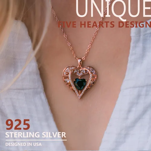 Vista 20 de Collar de cristal de 5 corazones, chapado en oro rosa de 18 quilates, colgante con cadena de plata de ley 925 de 18 + 2 pulgadas, joyería de piedra