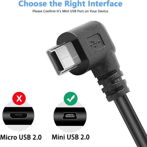 Vista 3 de Mini cable de alimentación USB de 90 grados en ángulo izquierdo (sin transferencia de datos) - USB 2.0 A-macho a Mini-B cable de alimentación