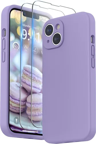 Vista 9 de SURPHY Compatible con iPhone 14 Funda con protector de pantalla (protección para la cámara y forro de microfibra suave) Funda de silicona líquida