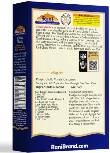 Vista 6 de Rani Chana Masala (mezcla de curry Garbanzo 15 especias) 3.5 oz (100 g) ~ Todo natural Vegano Sin colores Apto para gluten Sin OMG Origen