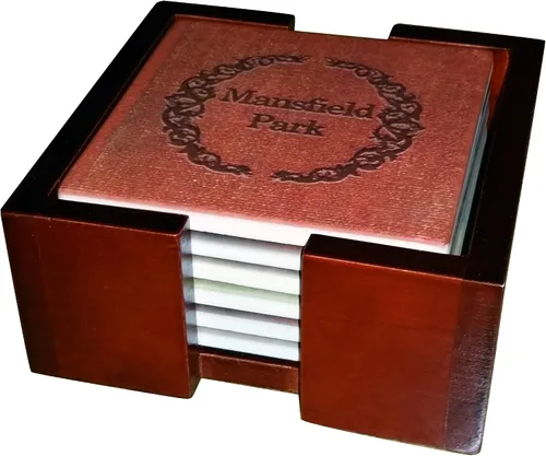 Vista 2 de Jane Austen Books - Juego de posavasos de cerámica con respaldo de corcho, juego de 6 piezas