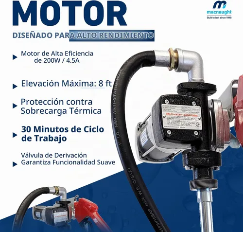 Vista 2 de Macnaught Bomba de transferencia de combustible M3 120V, 20 GPM Bomba de combustible de alto flujo de 1", apagado automático, boquilla, manguera