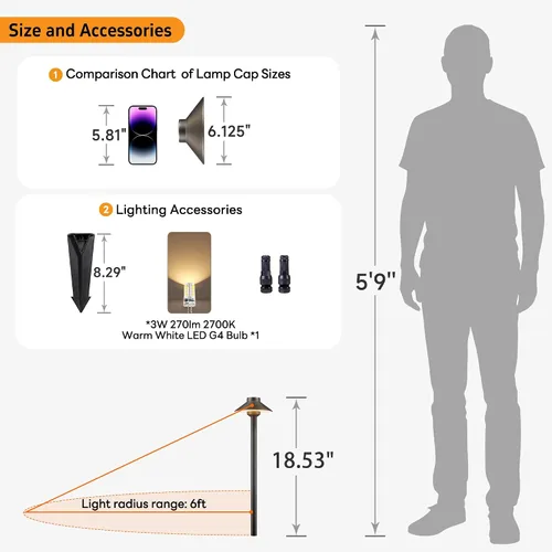 Vista 6 de Gardenreet Luces de Camino al Aire Libre de Latón - Iluminación de Camino de Paisaje de Bajo Voltaje Cableada, LED de 12V Resistente al Agua IP65