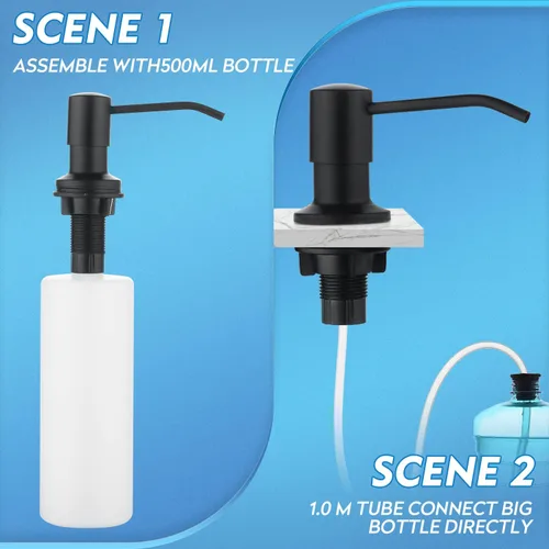 Vista 2 de CREA Dispensador de jabón para platos para fregadero de cocina, juego de dispensador de jabón de cocina integrado con tubo de 39 pulgadas, botella