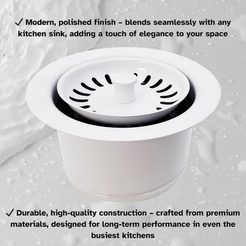 Vista 10 de Westbrass D2082S-50 3-1/2" Cuello Extra-Profundo Fregadero de Cocina Eliminación de Residuos Brida y Tapón Colador, Revestimiento en Polvo Blanco