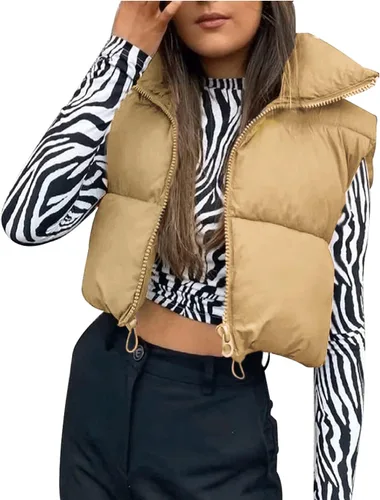 Vista 6 de Chaleco corto acolchado para invierno, ligero, sin mangas, para mujer