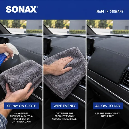 Vista 6 de SONAX Limpiador de salpicadero 283241 Limpiador y protector interior premium para plástico, vinilo y goma Antiestático, bajo resplandor, acabado