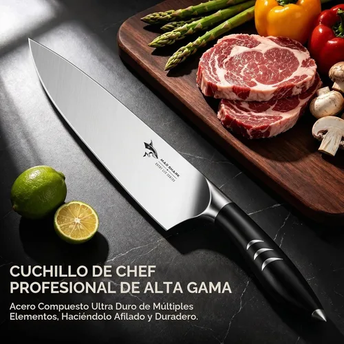 Vista 2 de MAD SHARK Cuchillo de chef de 8 pulgadas, cuchillo de cocina de alto carbono de acero inoxidable con mango ergonómico, cuchillo de cocina con caja