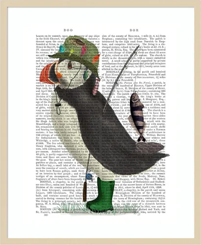Vista 11 de Amanti Art Framed Wall Art Print 21x17 Puffin Fishing by Fab Funky, Animals Wall Art, Whimsical Decor, Small Poster Painting Artwork for Living