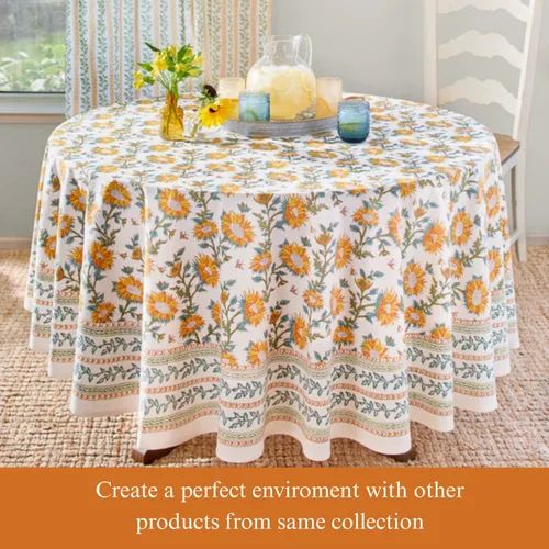 Vista 18 de Saffron Marigold Mantel redondo impreso a mano – Pink Dahlia Daydreams lujoso 100% algodón, lavable, para decoración del hogar, cocina, café o mesa